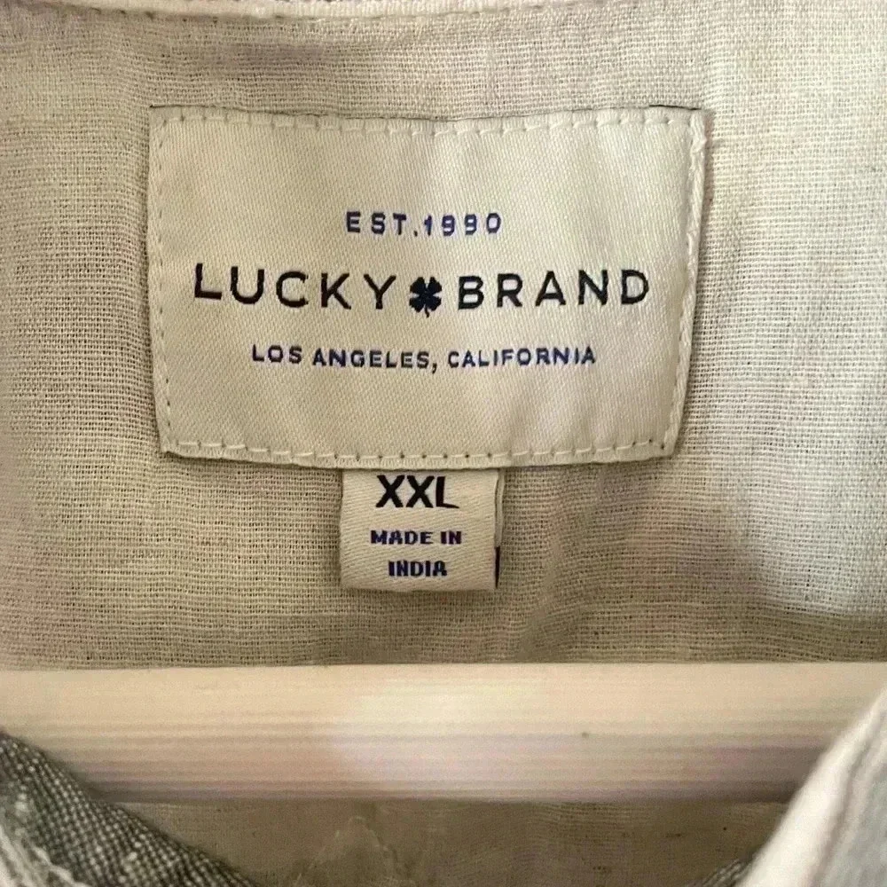 Lucky Brand Men’s Gray & White Striped Linen Shirt SZ XXL - Picture 2 of 8